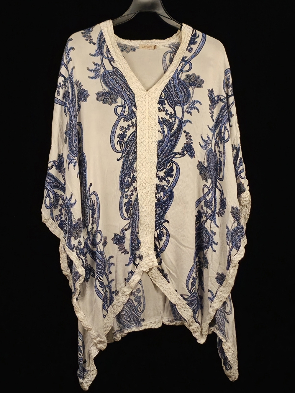 #160 JAYLEY M Blue Paisley Cotton Silk Handkerchief Tunic Blouse